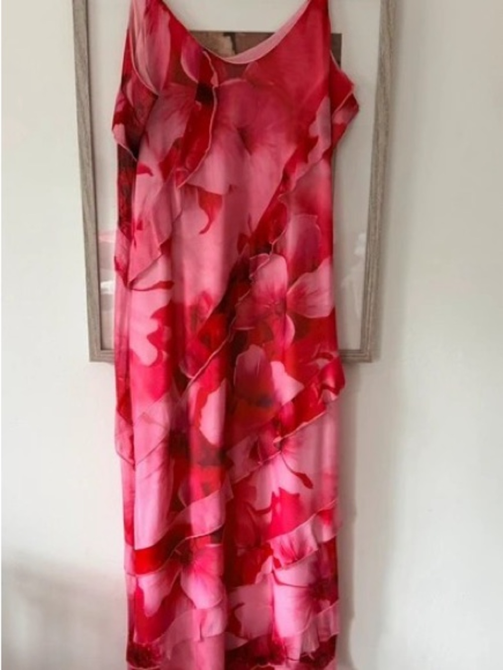 Sleeveless Pink & Red Floral Layered Maxi Dress